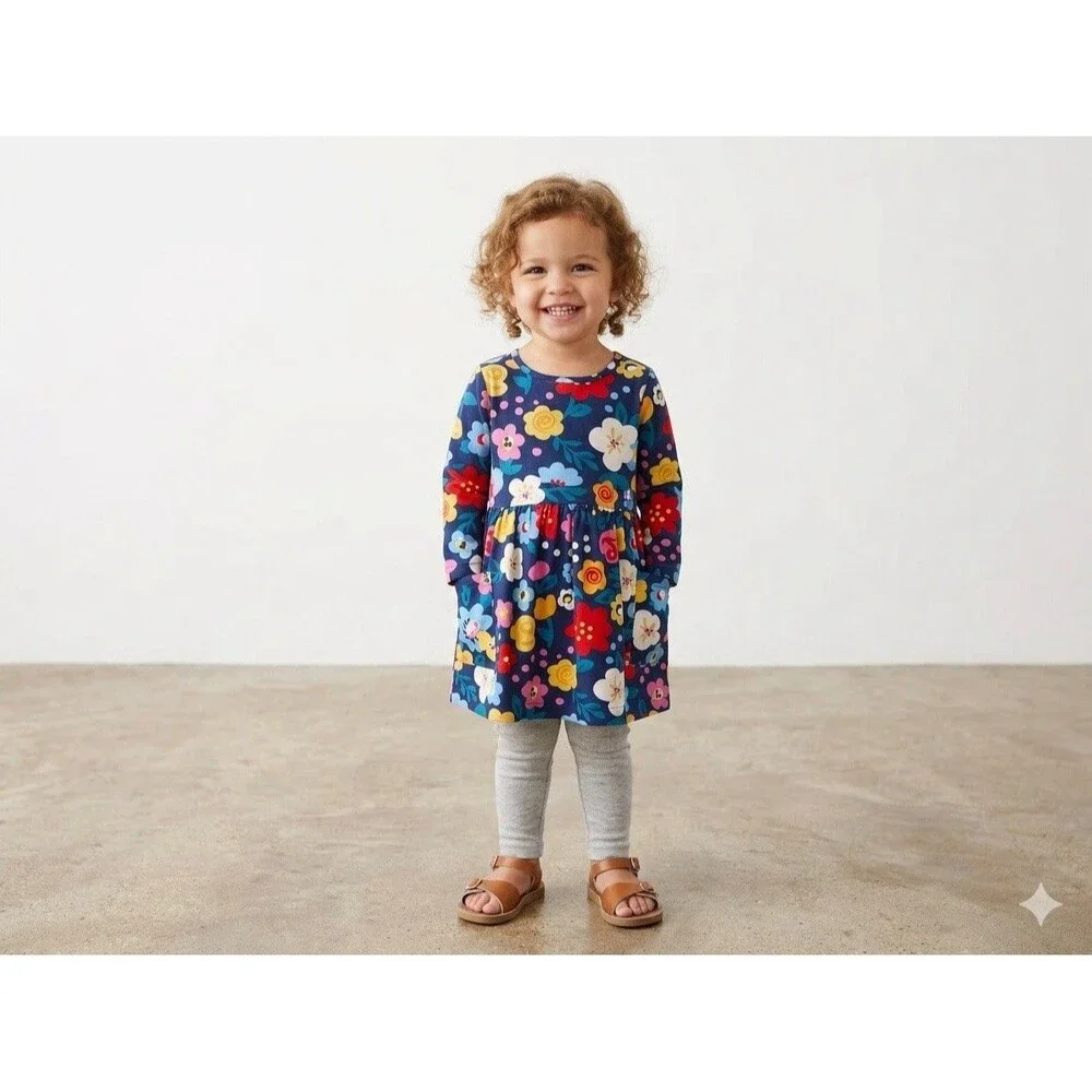 Hanna Andersson 3T 90cm Floral Pocket Dress Scandi Cottagecore Cotton Play Dress